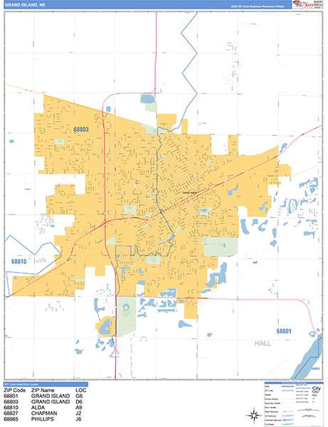 Grand Island, NE Zip Code Map